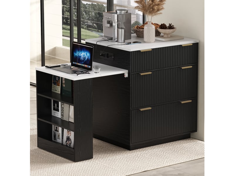  Table extensible îlot de cuisine avec rangement et led evryae  - Conforama D