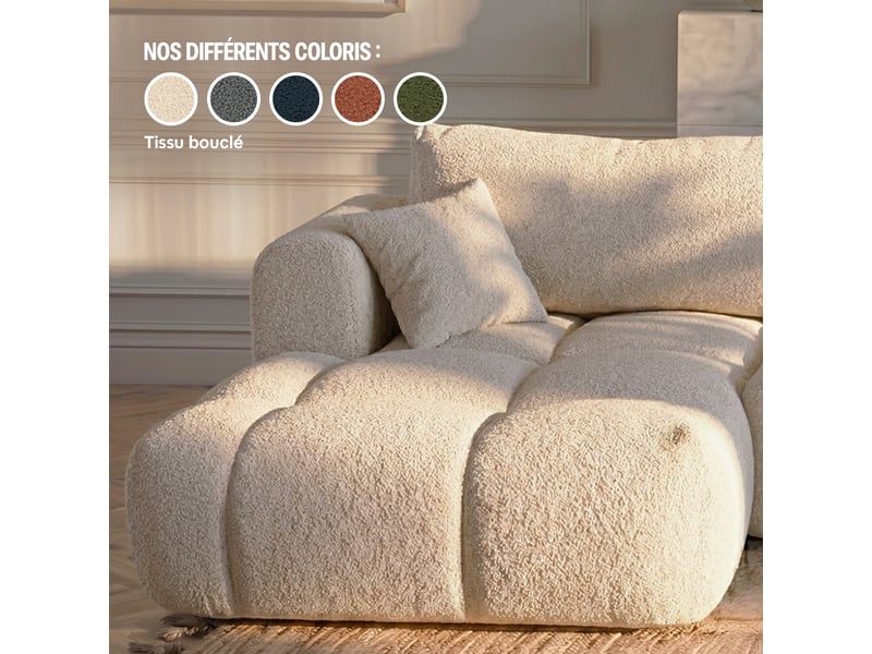  Canapé nuage angle droit en bouclette et pin massif beige - elina - morphea Elina droite - Conforama D