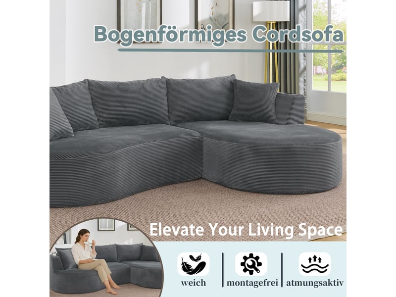  Canapé 3 places avec méridienne droite design incurvé gris  - Conforama E