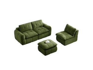 Canapé d'angle modulable 3 places avec ottoman, en chenille vert