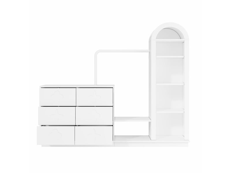  Commode 6 tiroirs avec tringle à vêtements, étagère ouverte, grand espace de rangement pour chambre, 160,5 x 40 x 134 cm, blanc  - Conforama E