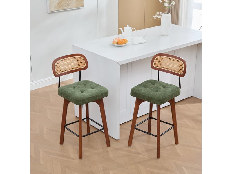  Lot de 2 tabourets de bar pivotants 360° 44x51x96 cm en chenille verte  - Conforama B