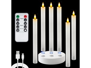 6 bougies chandelles led rechargeables sans flamme avec station de charge, effet réaliste, flamme vacillante 3d, télécommande, a