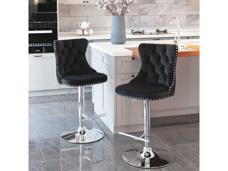 Tabouret de bar pivotant velours réglable en hauteur 63 84 cm piétement chromé avec dossier noir lot de 2 - Conforama D
