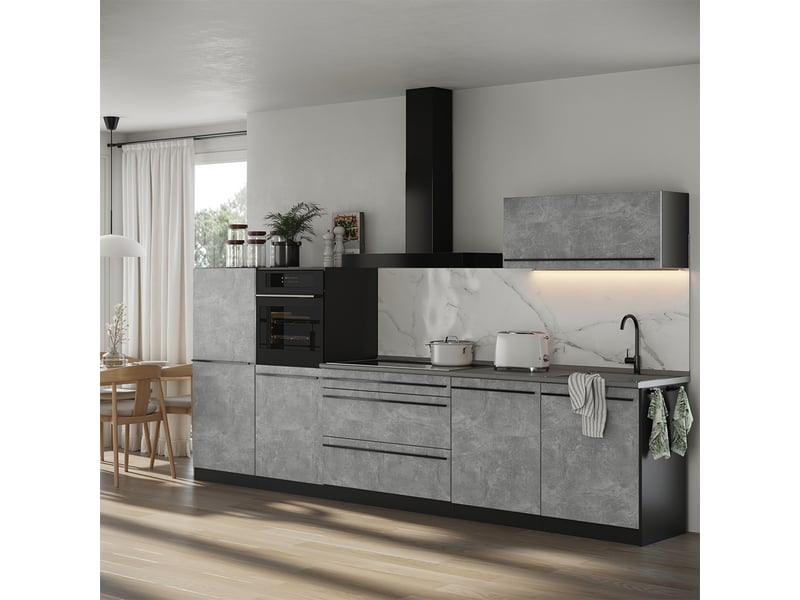  Vicco cuisine, bétonanthracite, 340cm plan de travail chêne doré  - Conforama C