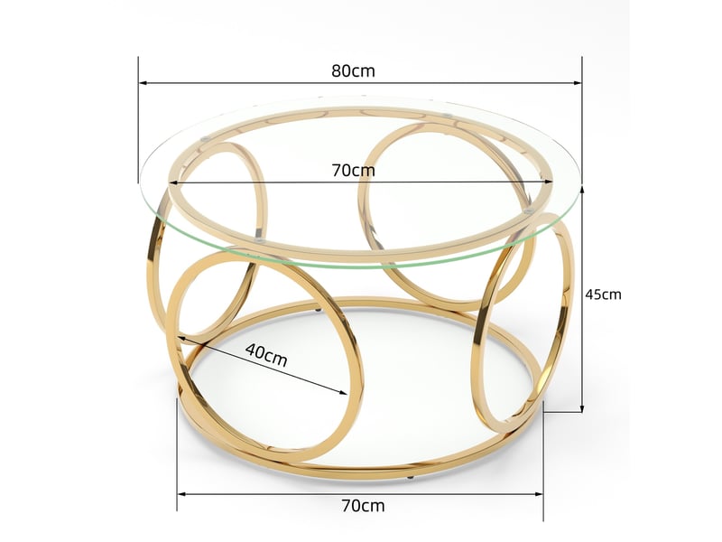  Table basse ronde 80x80x45 cm en verre trempé et métal doré  - Conforama C