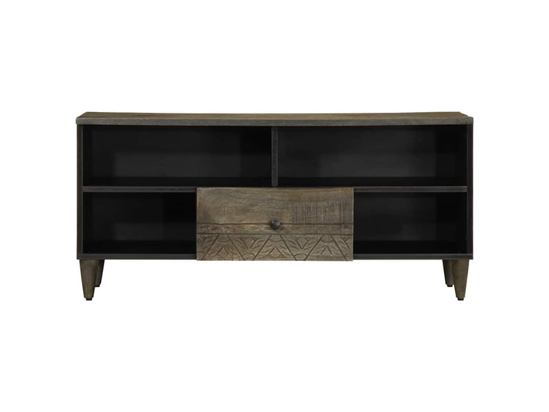  Meuble tv - banc tv - meuble de rangement noir 100x33x46 cm bois massif de manguier  - Conforama C