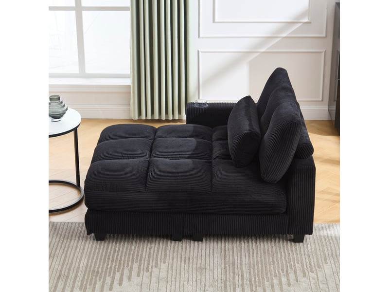 Fauteuil relax 1 place en velours côtelé noir avec usb et porte-gobelets  - Conforama E