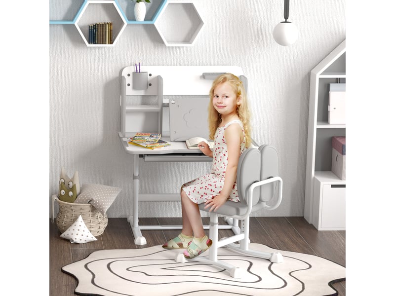  Ensemble bureau et chaise enfant réglables gris, plateau inclinable 0 à 45°, 80 x 55 cm  - Conforama C
