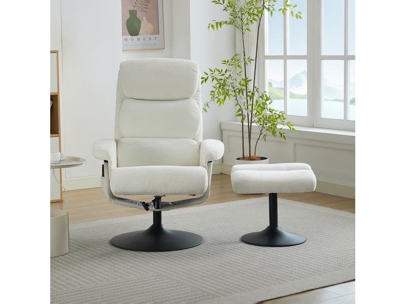  Fauteuil relax massant 77x75,5x100 cm inclinable électrique, fauteuil tv pivotant 360°, repose-pieds, chenille, blanc  - Conforama B