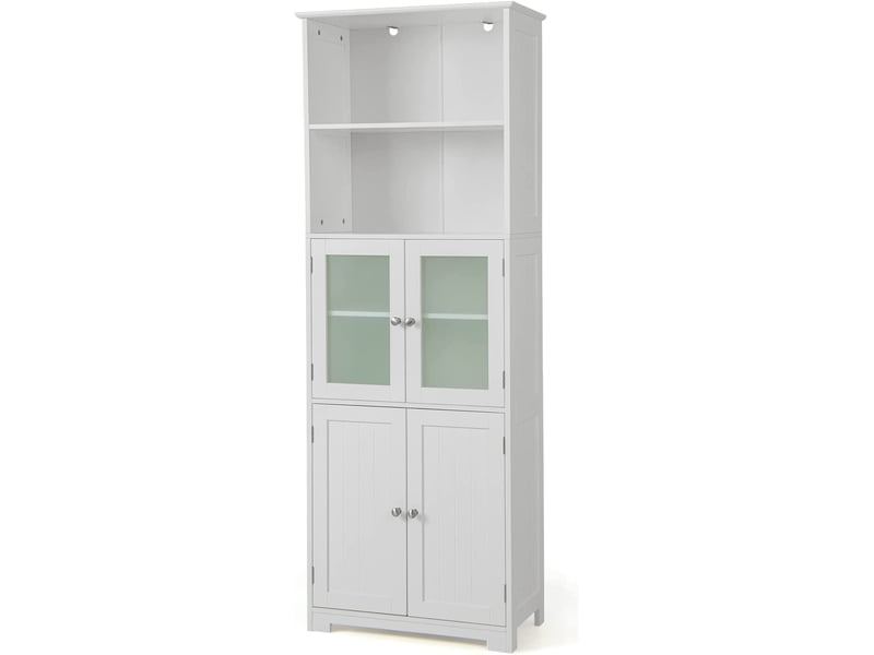 COSTWAY Armoire Murale Salle De Bain 2 Portes Avec Miroir - Meuble Rangement Étagères Réglables 56,5cm Gris