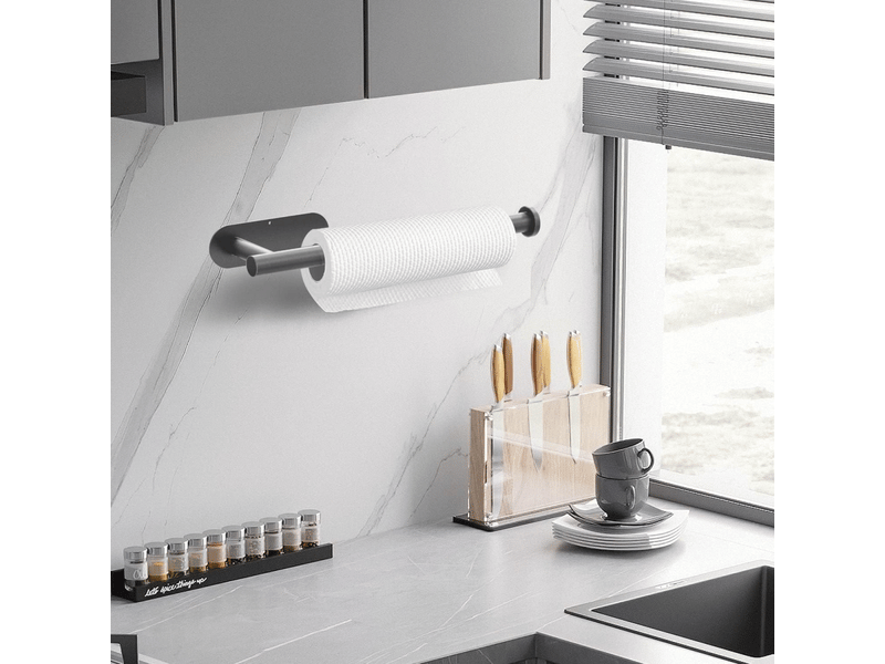  Porte-essuie-tout mural sous armoire pour essuie-tout de cuisine, barre autocollante, support, acier inoxydable sus304 13 pouces，gris  - Conforama C
