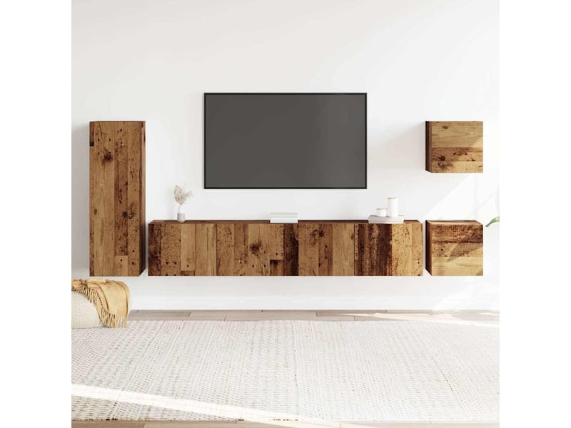  Ensemble de meuble tv - banc tv - meuble de rangement mural 5 pcs vieux bois bois d'ingénierie  - Conforama C