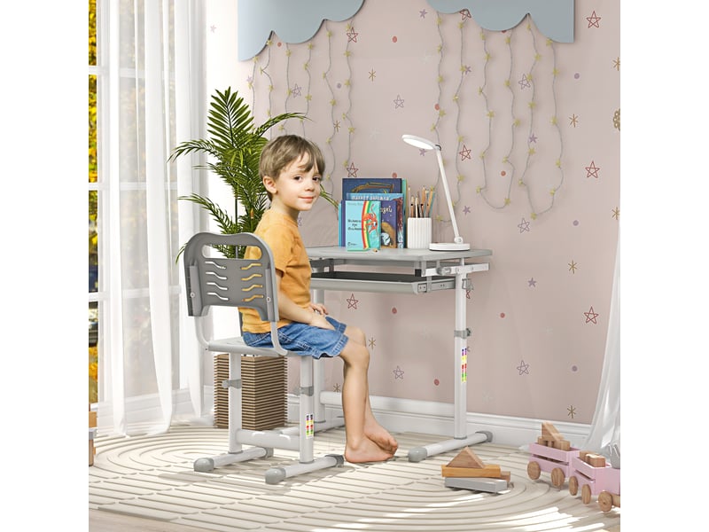  Bureau enfant 6-12 ans avec chaise et hauteur réglable, plateau inclinable, 66 x 47 x 52-77 cm, gris  - Conforama C