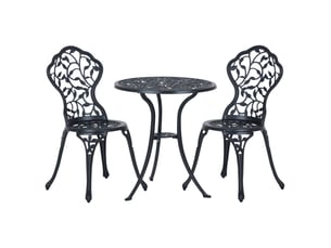 Ensemble de jardin 3 pièces comprenant 2 chaises d'extérieur et une table ronde en aluminium, noir