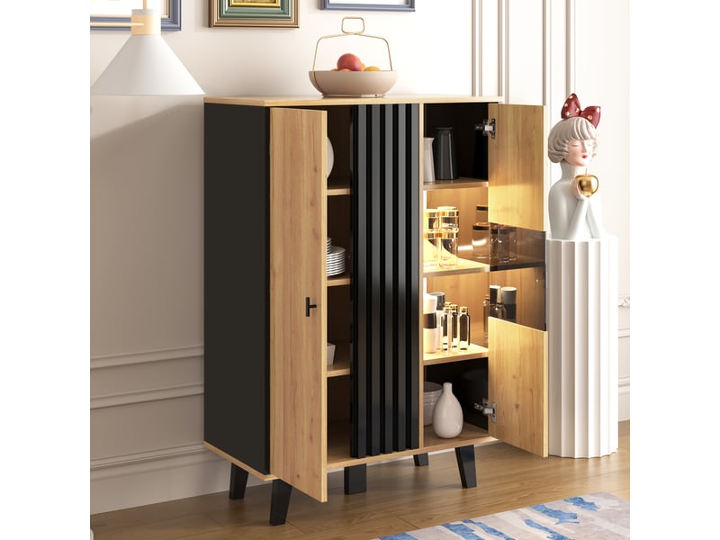  Vitrine buffet avec 2 portes, 3 étagères et led, meuble de rangement pour salon, en panneaux de particules, bois 80×40×120 cm - uvrion  - Conforama D
