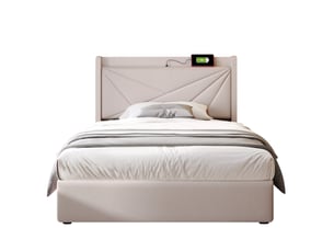 Lit coffre 90x200 cm <strong>REDOM</strong> <strong></strong> coloris beige