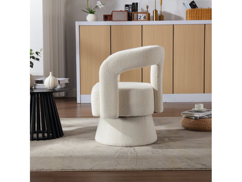  Fauteuil pivotant à 360 degrés avec accoudoirs arrondis et assise rembourrée en bouclette beige  - Conforama B