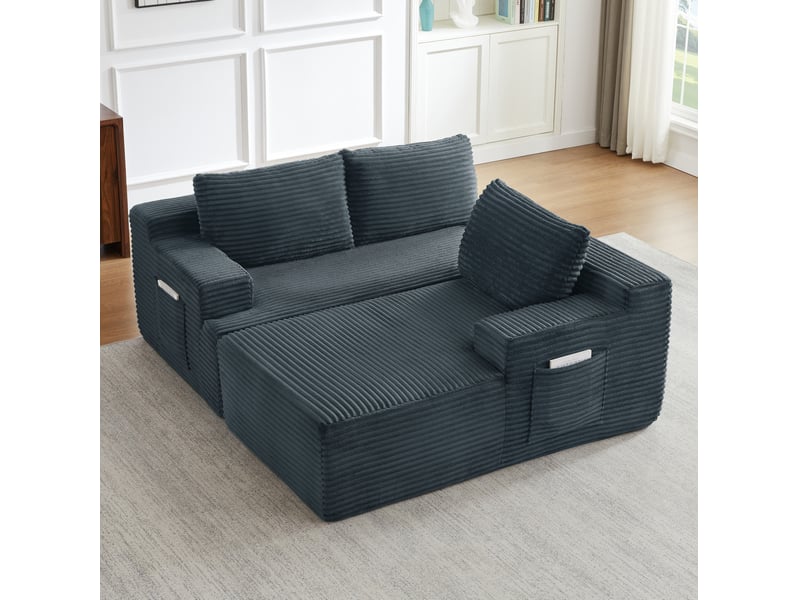  Canapé d'angle convertible 4 places en velours côtelé gris foncé, style nuage modulaire pour le salon  - Conforama E