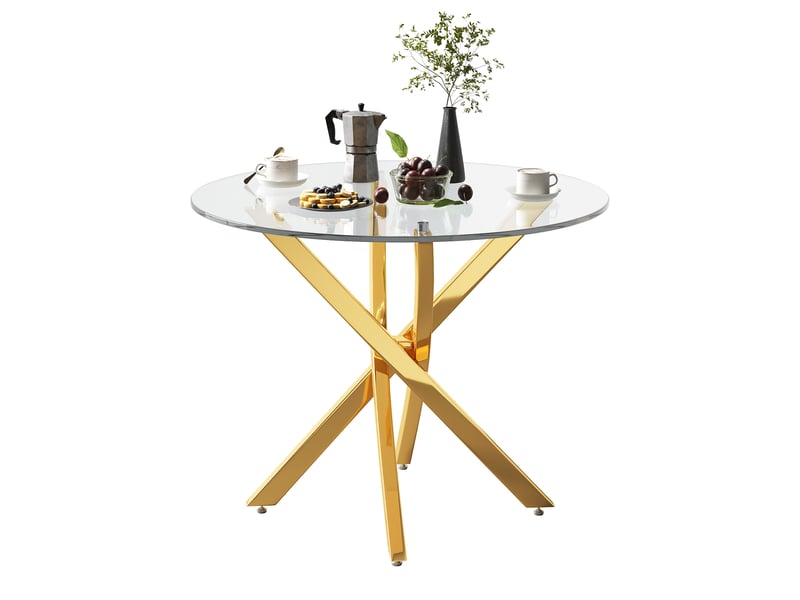  Table de salle à manger ronde,80x80x75 cm,style moderne,verre trempé,doré  - Conforama A