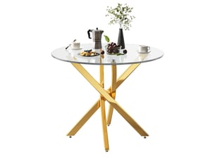Table de salle à manger ronde,80x80x75 cm,style moderne,verre trempé,doré