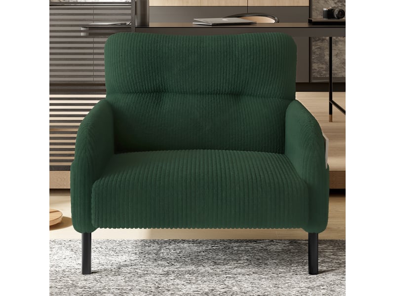  Fauteuil d'accent 67x75x79cm – fauteuil lounge individuel contemporain avec assise profonde et poches latérales double face – velours côtelé - vert  - Conforama D