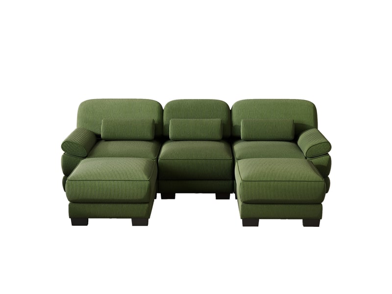  Canapé modulable,265x161x94 cm,3 places avec 2 poufs,velours côtelé,vert  - Conforama D