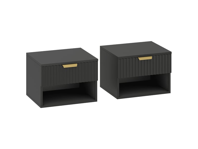  Lot de 2 tables de chevet suspendues, tables de nuit murales avec tiroir et niche, moderne, noir, 40x34x29cm  - Conforama B