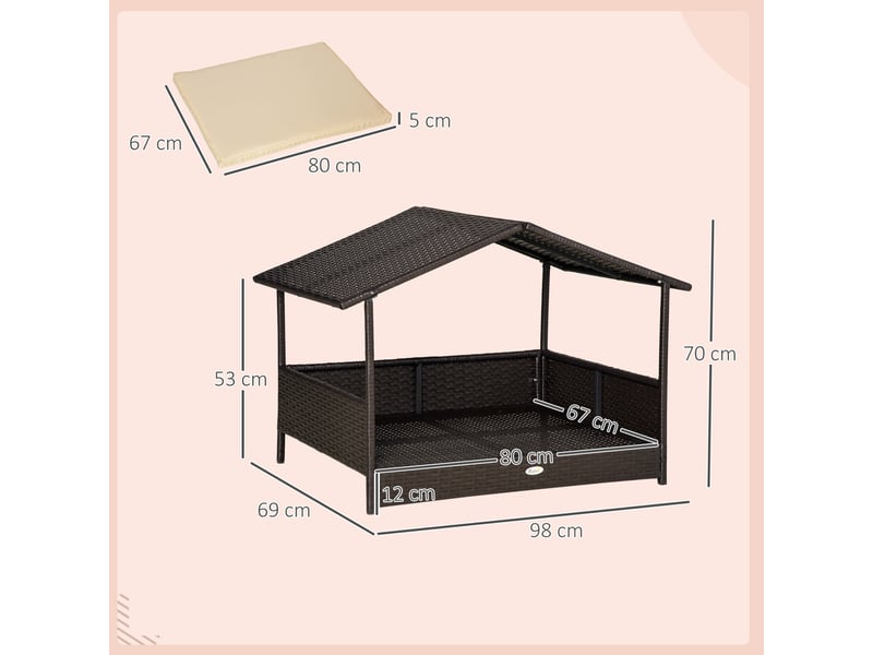 Niche extérieure en rotin pe 98 x 69 x 73 cm – marron – coussin amovible imperméable avec toit protecteur - Conforama C
