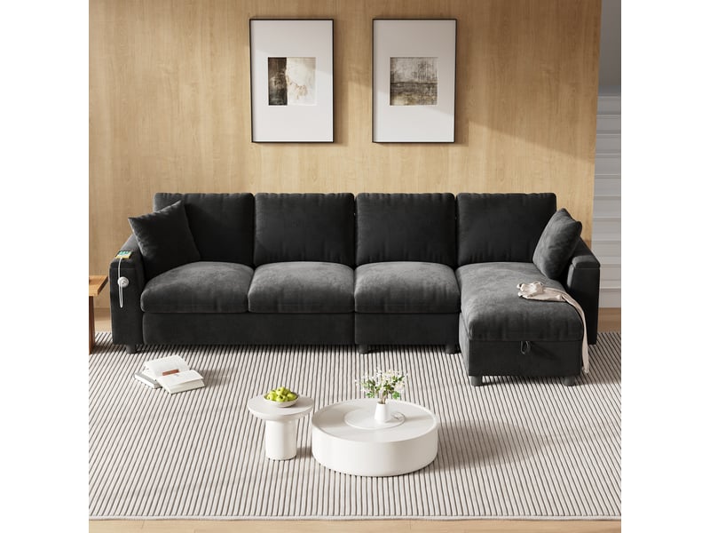  Canapé d'angle convertible en chenille - canapé d'angle en l - convertible avec fonction lit 280x137x84cm - Conforama E