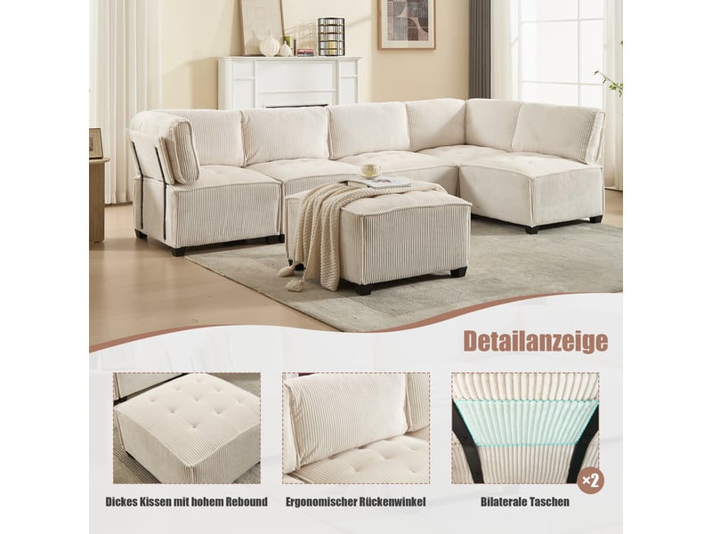  Canapé modulable 6 places en velours côtelé beige W2845S00122 - Conforama D