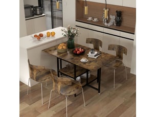 Table de salle à manger extensible pour 2 à 6 personnes avec 2 plateaux rabattables et 2 étagères, en acier, marron