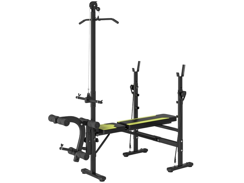  Banc de musculation fitness entrainement complet dossier réglable cordes traction curler supports barre et  - Conforama B