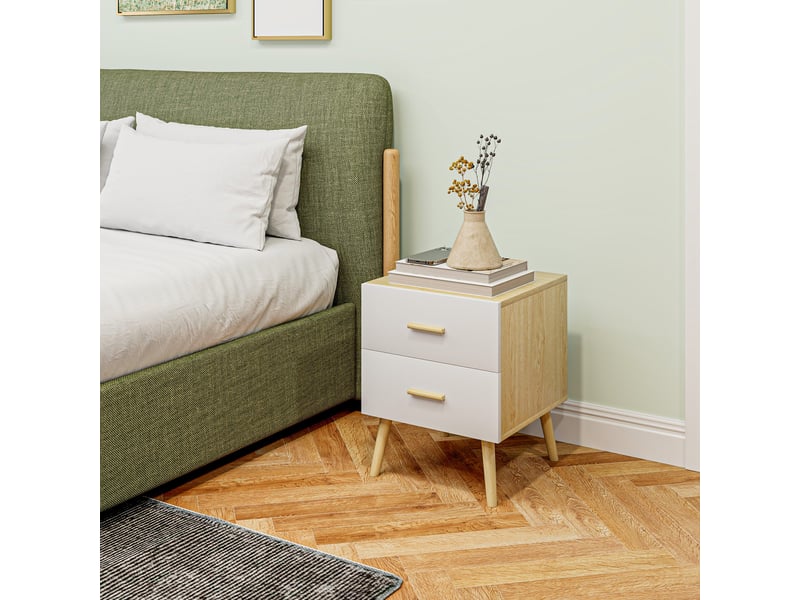  Table de chevet en bois de style scandinave avec 2 tiroirs, 40 x 40 x 50 cm, chêne  - Conforama D