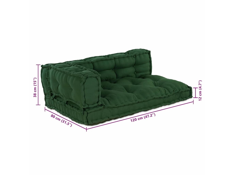  Coussin de canapé sur palette, coussin de chaise 3 pc tissu vert 120 x 80 x 38 cm cf54213  - Conforama E