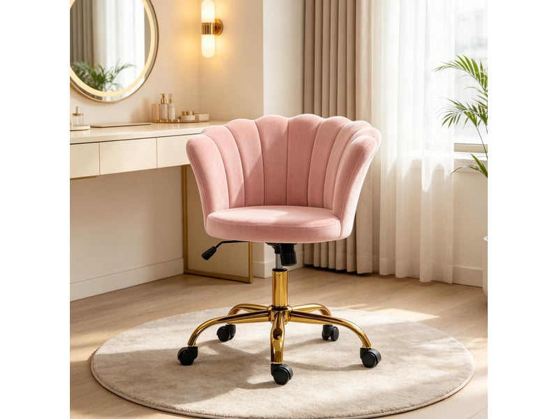  Fauteuil de bureau 69x64 cm réglable en hauteur velours rose  - Conforama C