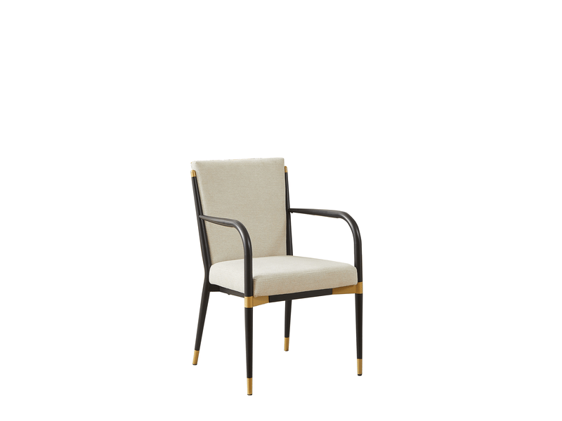  Chaises de salle à manger lot de 2 avec accoudoirs  - pieds réglables, tissu beige  - Conforama E