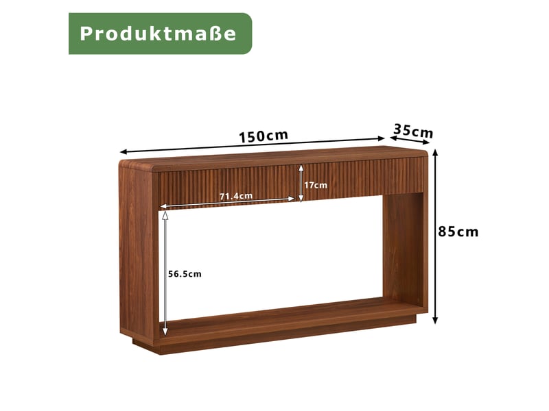  Console d’entrée 150x35x85 cm à deux tiroirs et niche ouverte, panneau de particules, mdf, noyer  - Conforama E