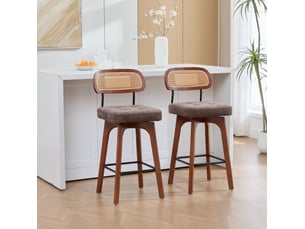 Lot de 2 tabourets de bar 44x51x96 cm – marron – pivotants à 360° avec dossier en rotin et repose-pieds
