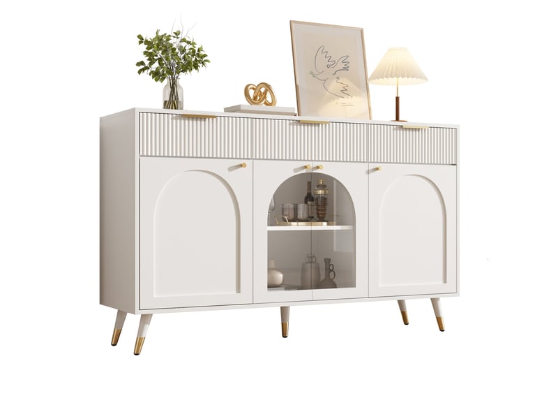  Buffet modenvie 4 portes et 3 tiroirs 140 x 40 x 85,5 cm blanc en mdf et panneaux de particules  - Conforama A
