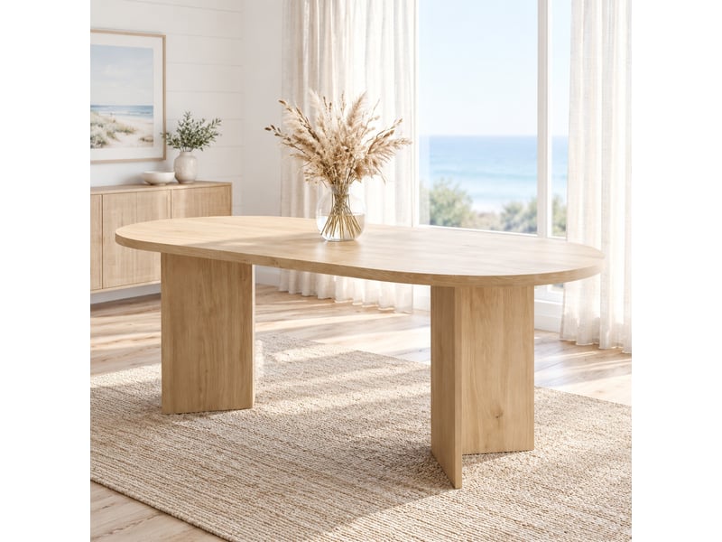  Table à manger, plateau 18 mm structure renforcée coins arrondis pour 6 à 8, plateau en mdf, repas, mdf, coloris chêne  - Conforama B