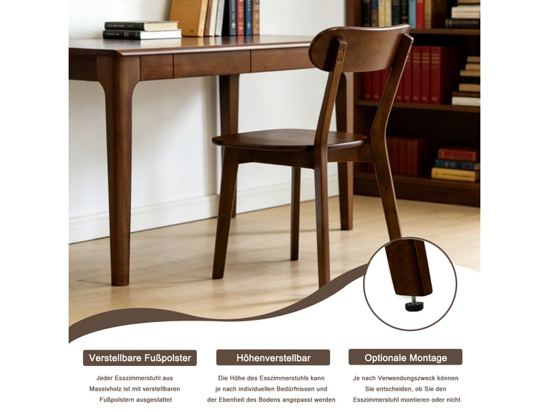  Lot de 2 chaises de salle à manger en bois massif coloris noyer W5901P521791 - Conforama E