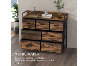 Commode marron, 7 tiroirs en tissu, structure MDF, rangement anti-basculement, design moderne