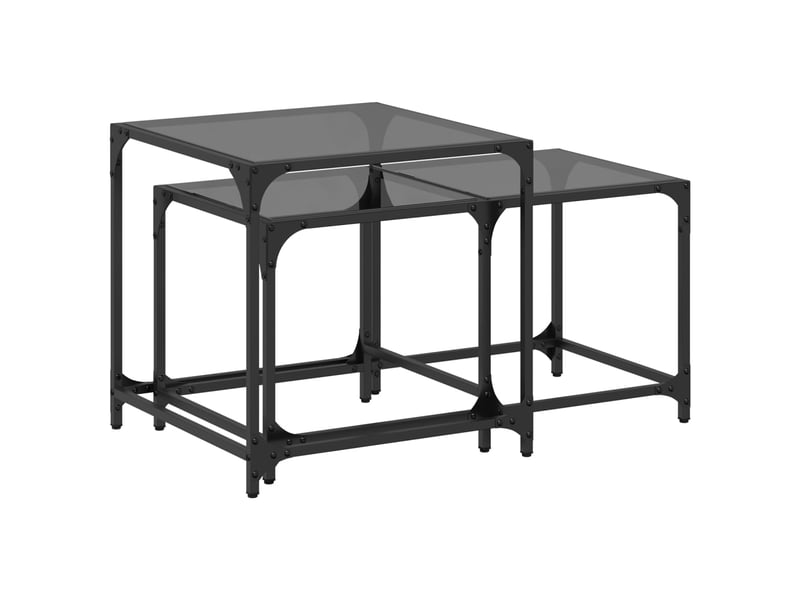  Tables basses gigognes 2 pcs | table de salon dessus en verre noir acier  - Conforama A