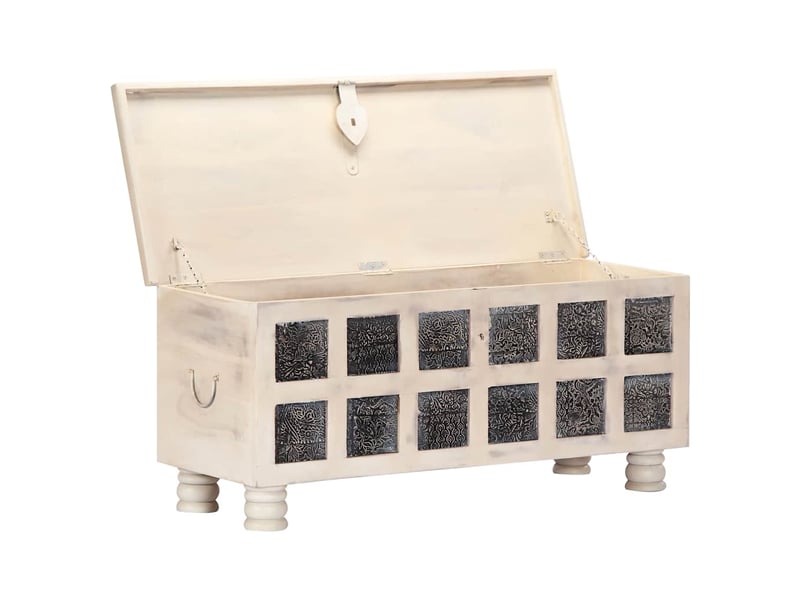  Boîte de rangement, coffre de rangement blanc 110x40x45 cm bois d'acacia massif  - Conforama A