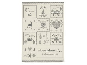 Torchon de cuisine montagne gris 50x70 cm - 100 % coton - décors chalet rustique - lavable en machine