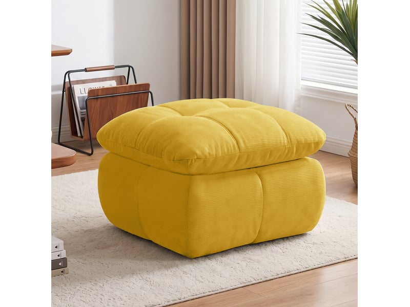 Pouf repose-pieds en tissu chenille jaune 72,5x63x50 cm  - Conforama B