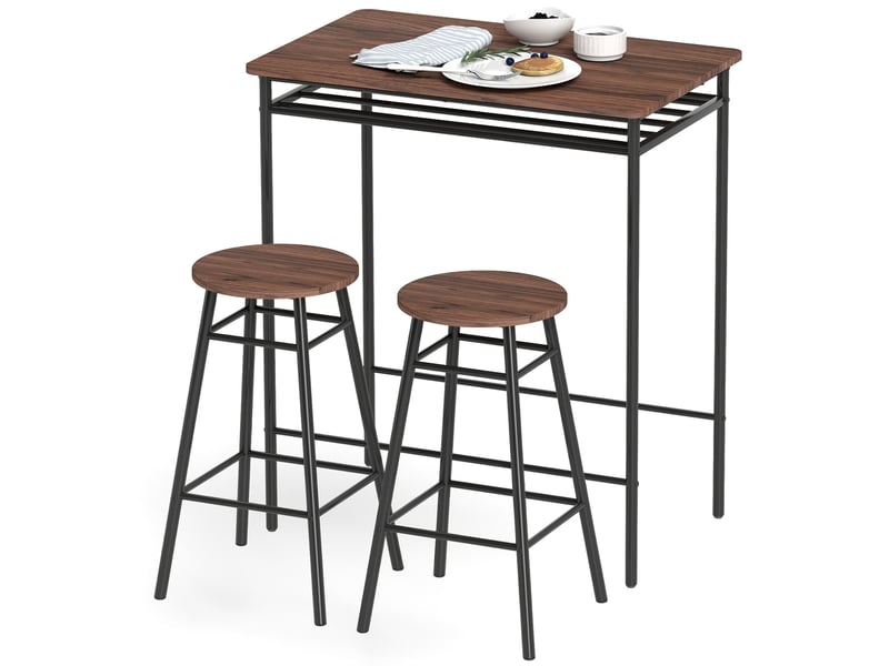  Table de cuisine haute avec 2 tabourets de style industriel, étagère ouverte, repose-pieds, gain de place pour les petits espaces  - Conforama B