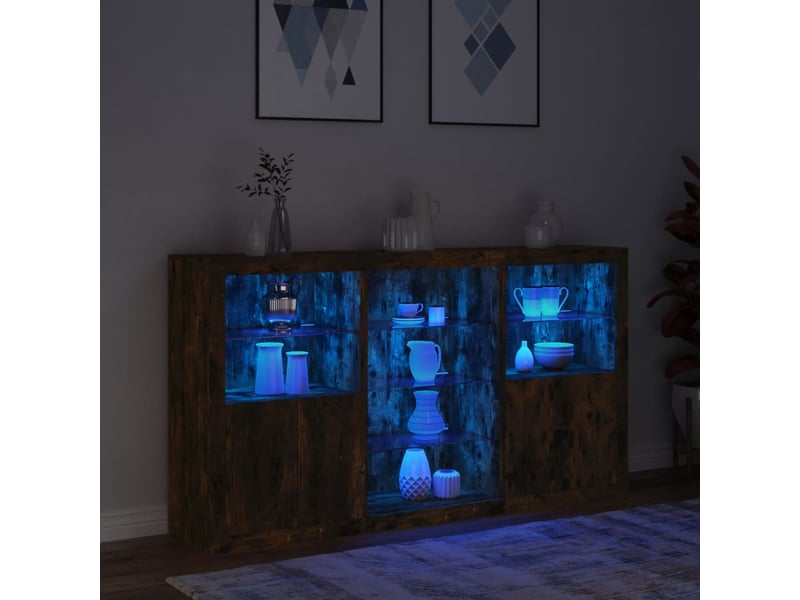 Buffet - bahut - meuble de rangement avec lumières led chêne fumé 181,5x37x100 cm - Conforama E
