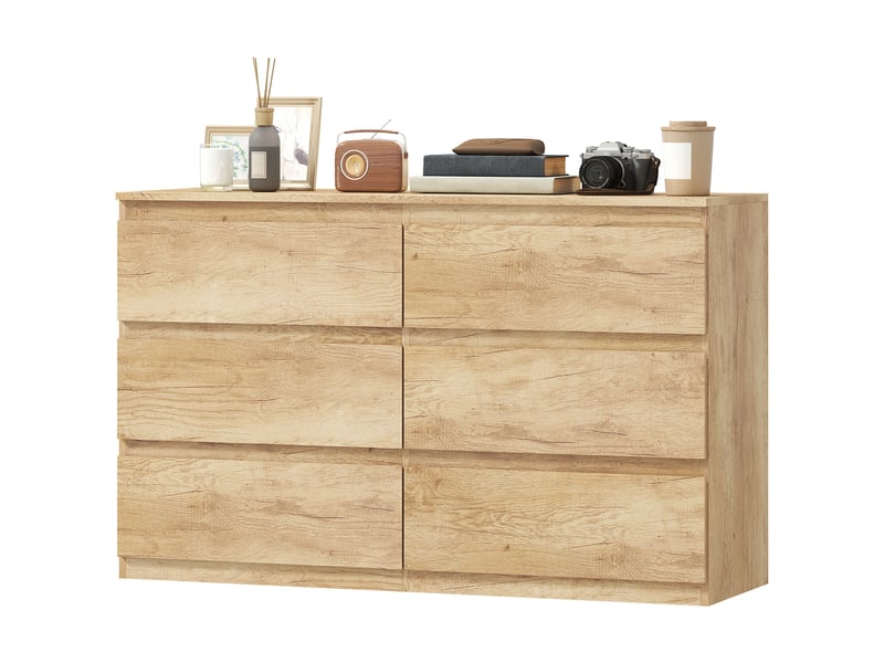 Commode 6 tiroirs meuble de rangement sans poignées design minimaliste 120 x 39 x 75 cm chêne - Conforama B